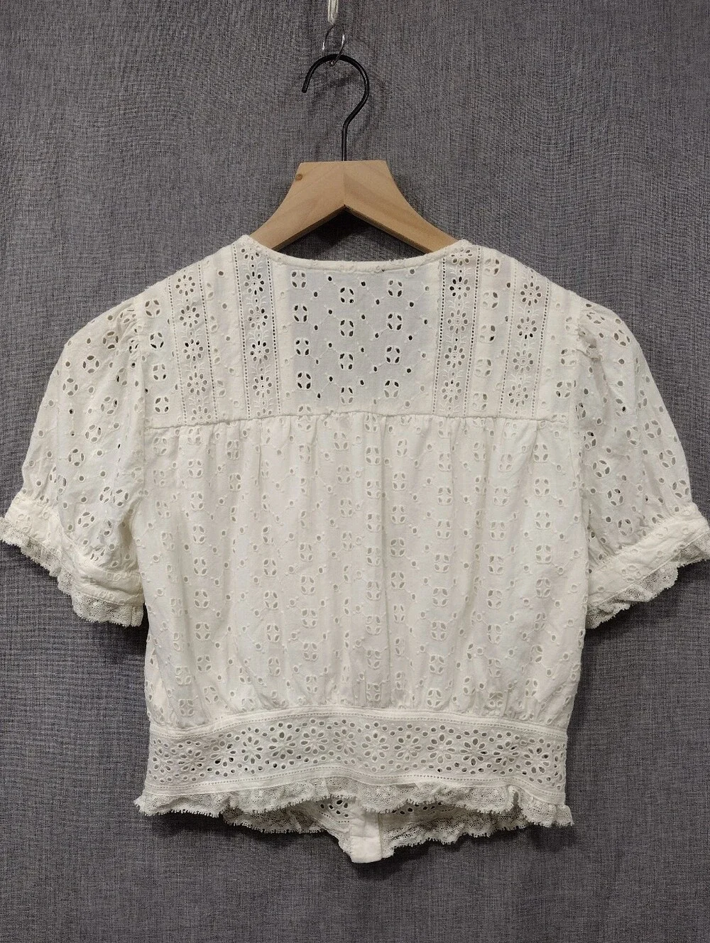J. Crew Eyelet Short-Sleeve Button Front Top Womens White XXS Babydoll Fairy